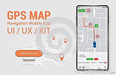 Map GPS Navigation Smartphone App Screen Vector Illustration